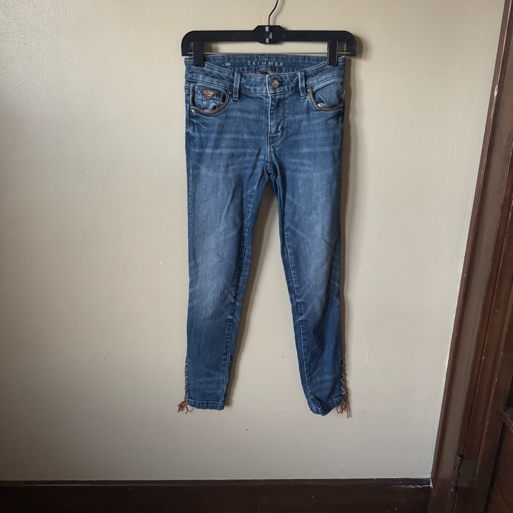 White House Black Market Blue Skinny Jeans lace up